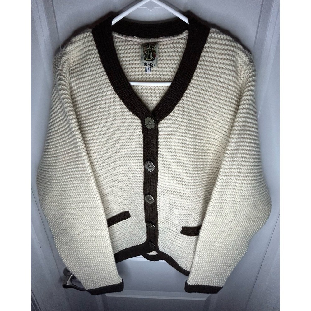 Vintage 90's‎ Golo Shetland Wool Cottage Core Knitted Cardigan Sweater Womens L